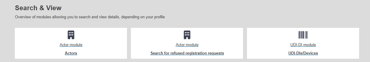 EUDAMED search and view options on dashboard