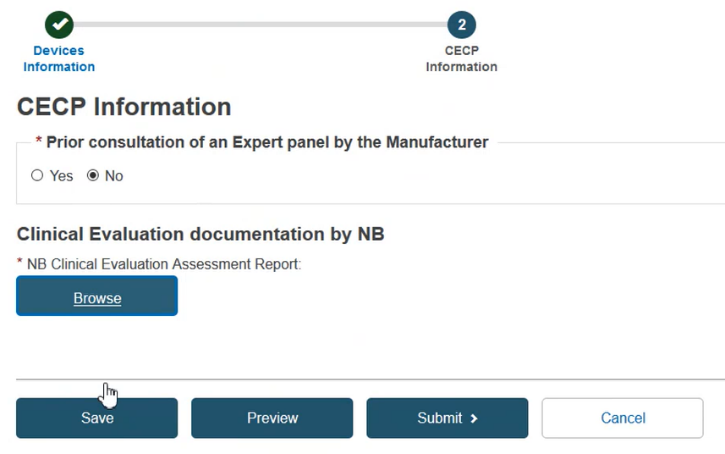 EUDAMED nb clinical evaluation assessment report field and browse button