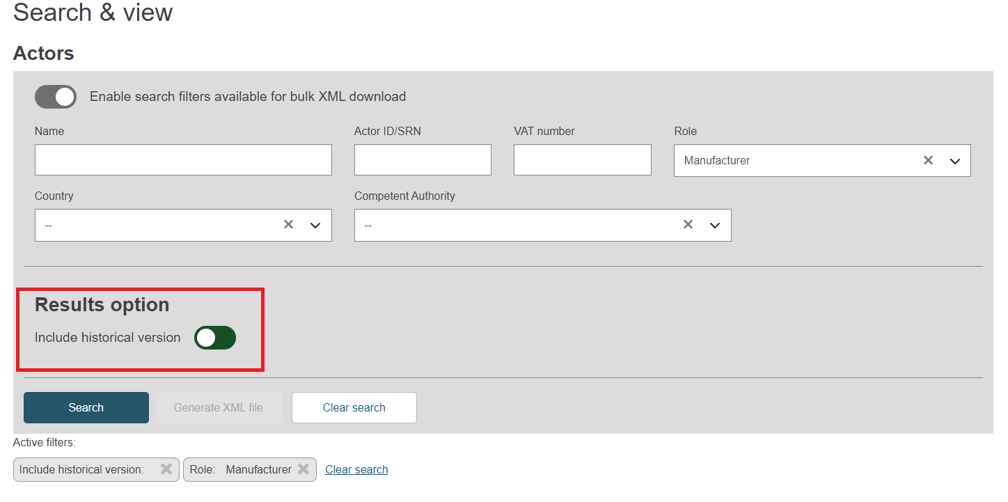EUDAMED include historical version toggle button