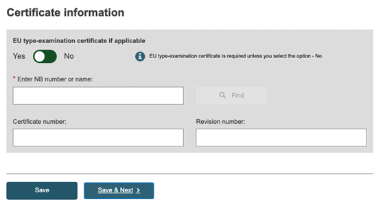EUDAMED certificate information step when registering a basic udi-di together with the first udi-di