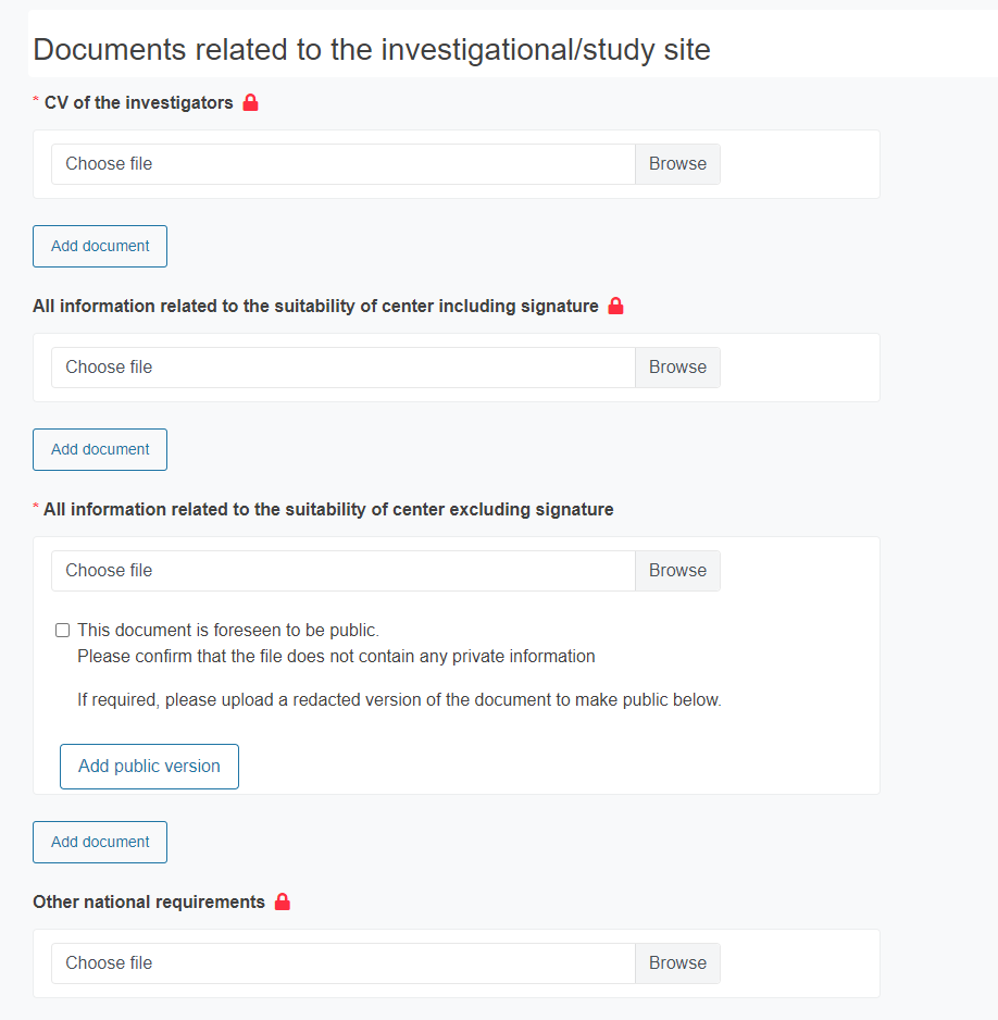 EUDAMED files to upload in the documents related to the investigational/study site section