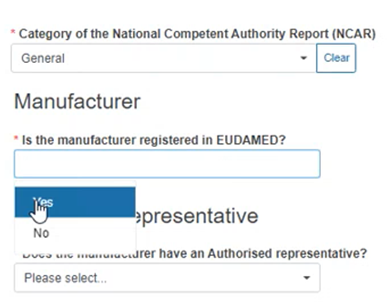 EUDAMED Yes or No question: Is the MF registered in EUDAMED