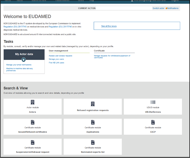 EUDAMED homepage