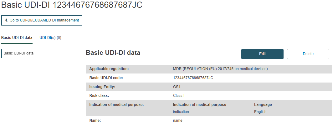 EUDAMED delete button in the basic udi-di data section
