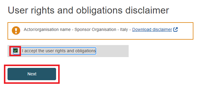 EUDAMED user rights and obligations disclaimer
