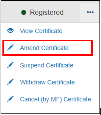 EUDAMED amend certificate link under the three dots button