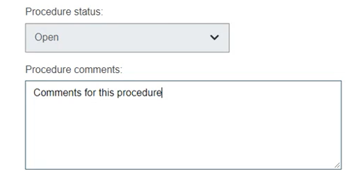 EUDAMED procedure status and procedure comments fields