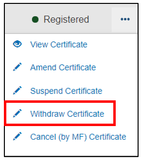 EUDAMED withdraw certificate link under the three dots