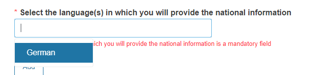 EUDAMED select the language(s) in which you will provide the national information field