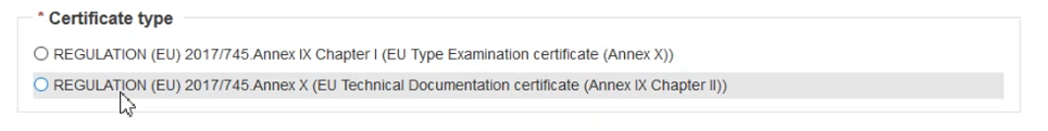 EUDAMED certificate type field