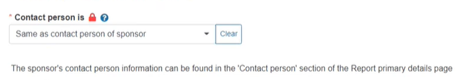 EUDAMED message displayed when the option same as contact person of sponsor is selected in the contact person is field