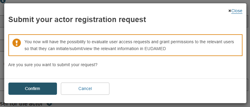 EUDAMED Sponsor registration confirmation message