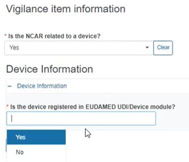 EUDAMED Yes or No question: Is the device registered in EUDAMED UDI/Device Module