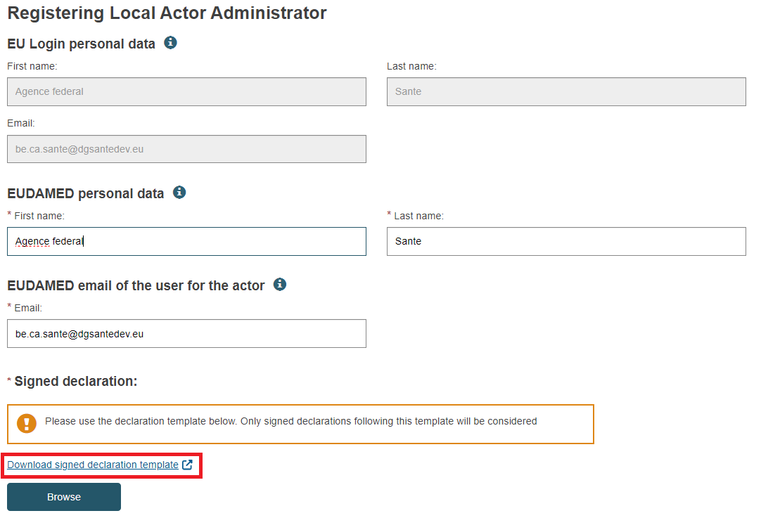 EUDAMED registering Local Actor Administrator