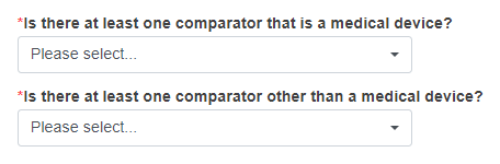 EUDAMED is there at least one comparator that is a medical device? and is there at least one comparator other than a medical device fields