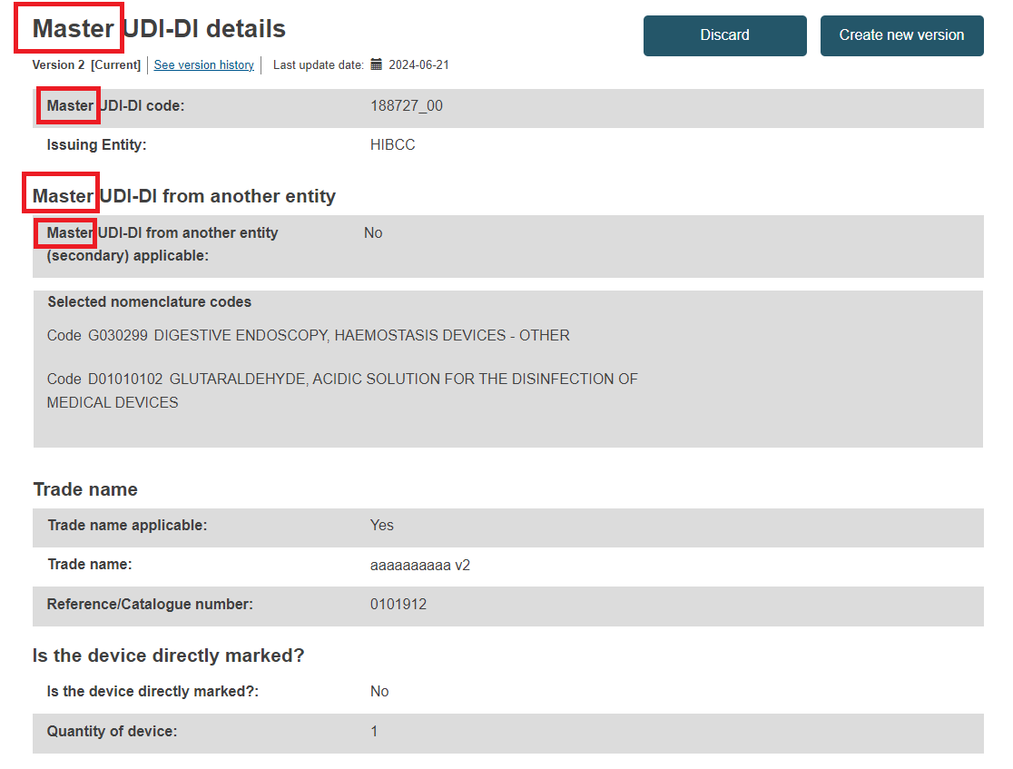 EUDAMED Master udi-di details section when viewing device details