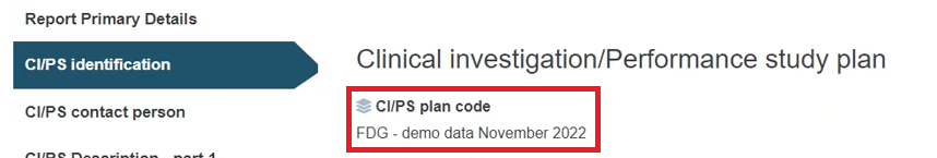 EUDAMED ci/ps plan code read-only field in the ci/ps identification section