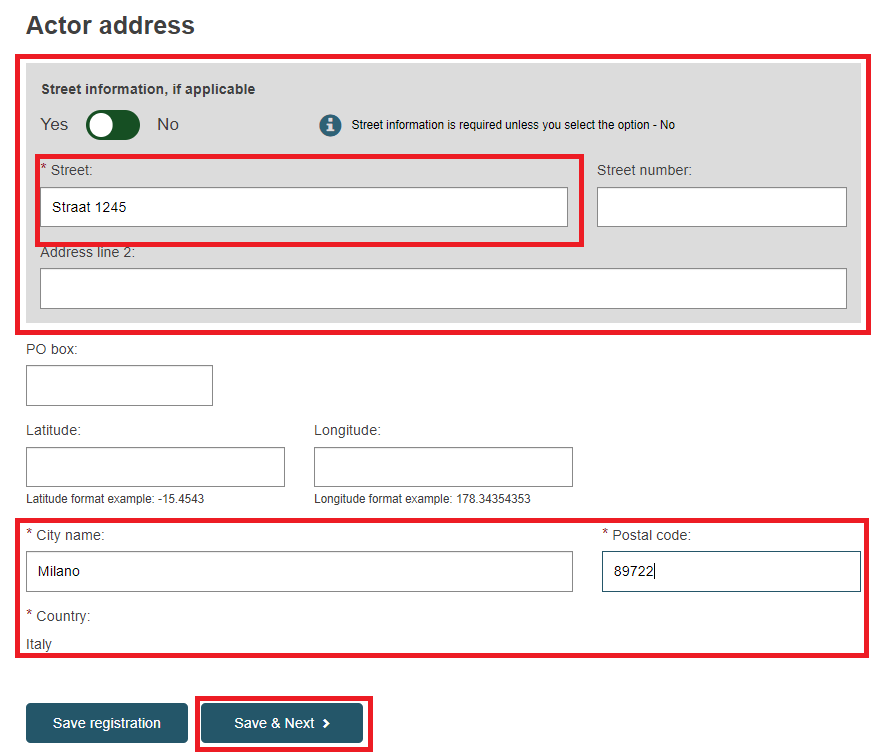 EUDAMED actor address fields when registering as a Sponsor