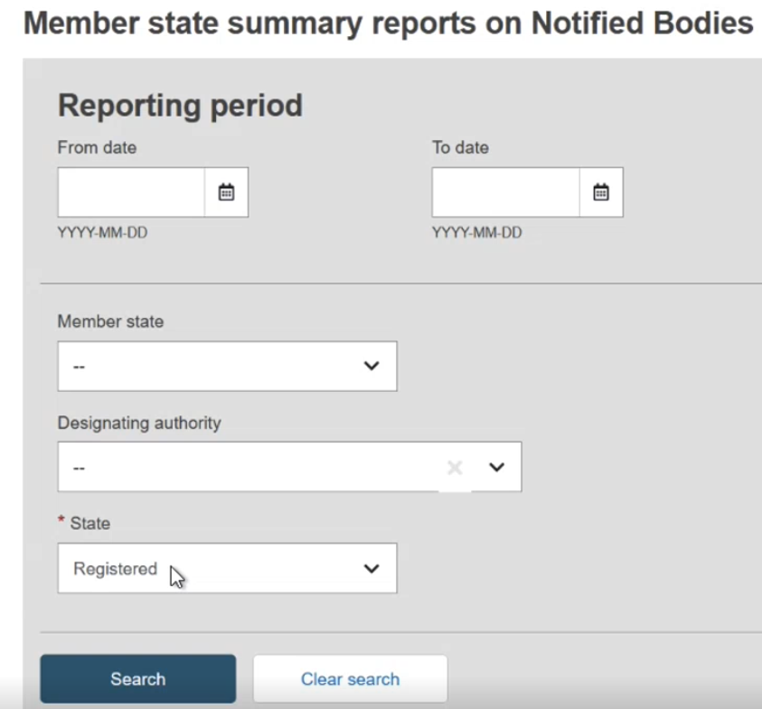 EUDAMED fields in the member state summary reports on notified bodies