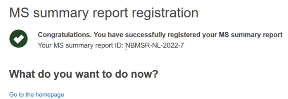 EUDAMED successful ms summary report registration confirmation message