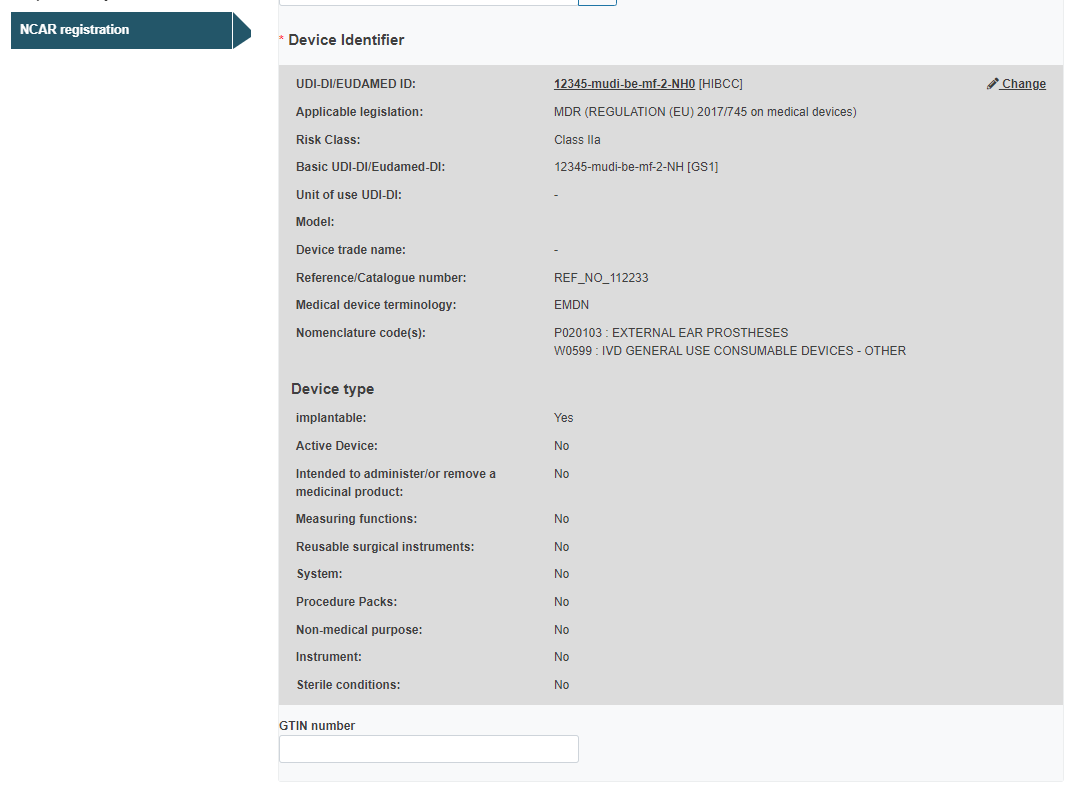 EUDAMED Device info: GTIN field