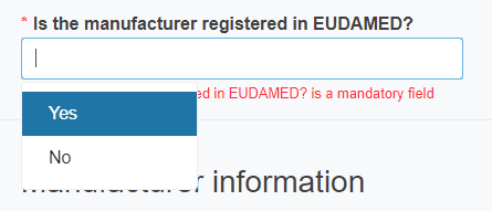 EUDAMED is the manufacturer registered in eudamed? field