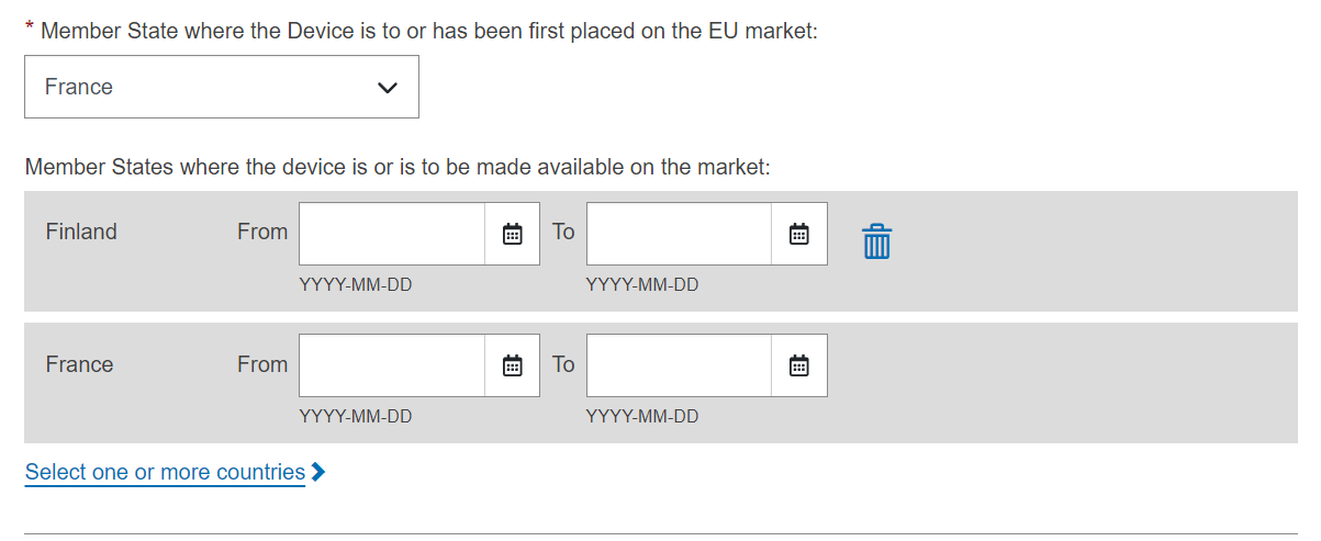 EUDAMED member state where the device is or has been first placed on the eu market field