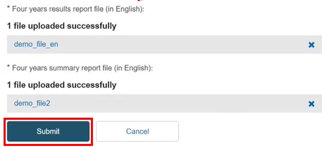 EUDAMED submit and cancel buttons