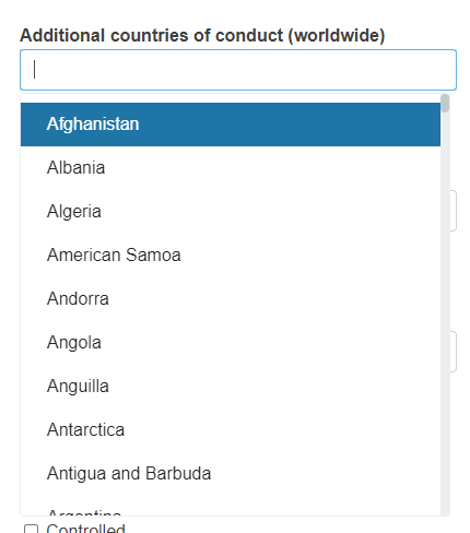 EUDANED additional countries of conduct (worldwide) field