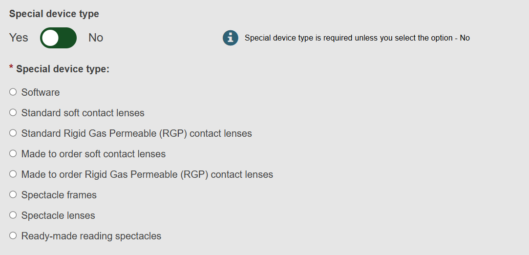 EUDAMED special device type in the basic udi-di identification information step when registering a basic udi-di together with the first udi-di