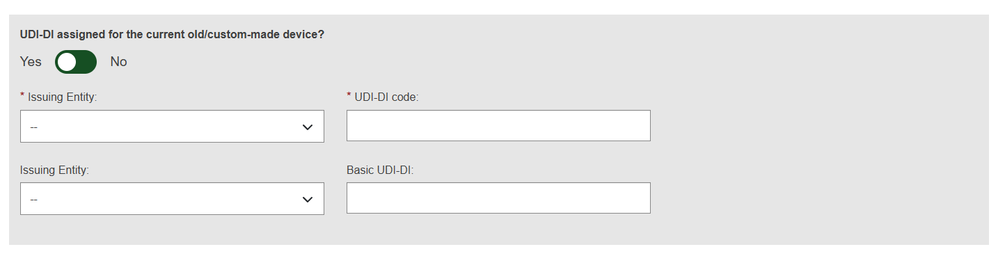 EUDAMED issuing entity and udi-di code fields