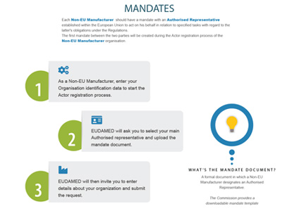 EUDAMED mandates for Authorised Representative and non-EU manufacturer infographic
