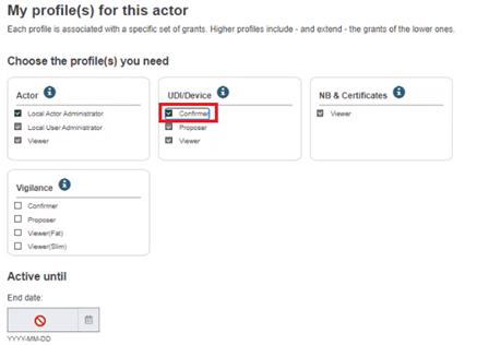 EUDAMED choose the profiles you need per module in the my profiles for this actor page