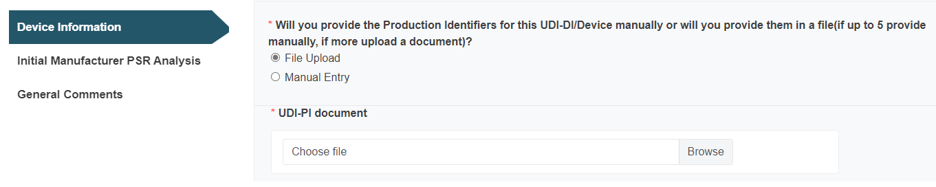 EUDAMED PSR Device info: UDI-PI upload
