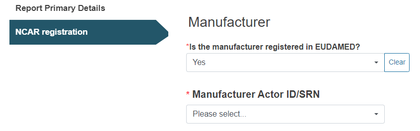 EUDAMED Yes or No question: Is the MF registered in EUDAMED