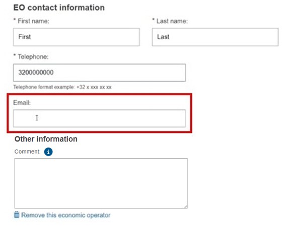 EUDAMED eo contact information fields