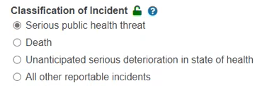 EUDAMED MIR Admin info section: classification of incident