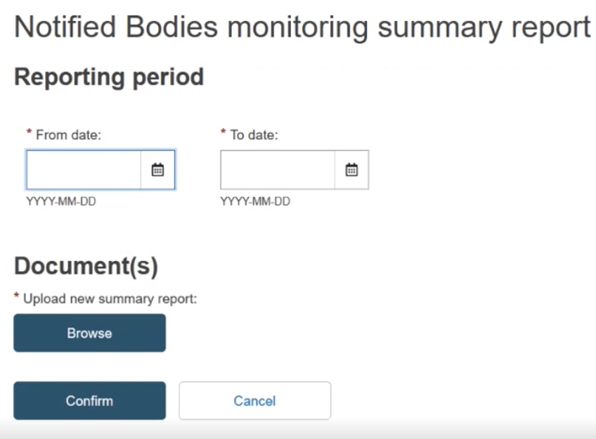 EUDAMED reporting period dated for the notified bodies monitoring summary report