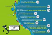 map of the nine Festival del Mare along Emilia-Romagna coast at Adriatic Sea